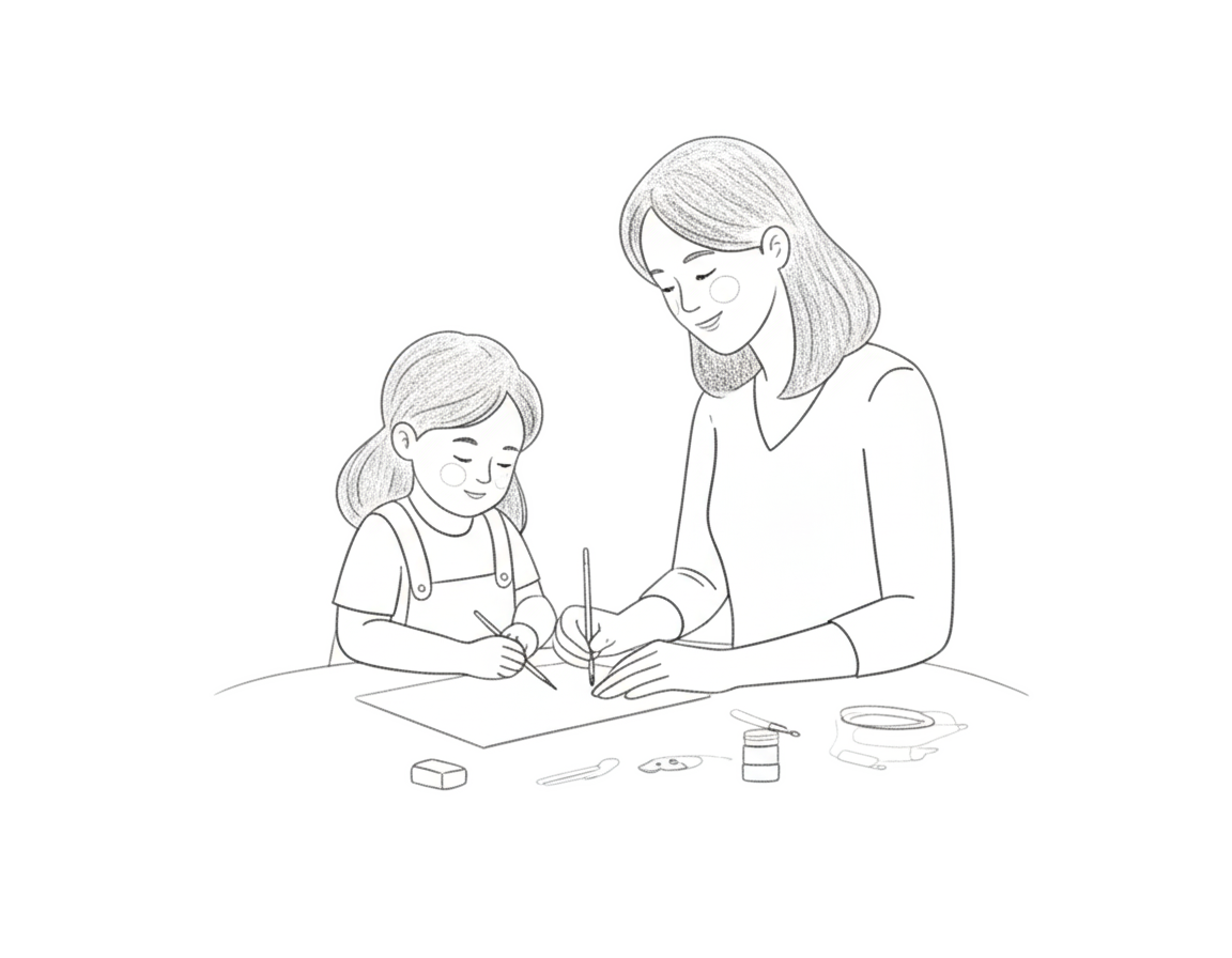 Daughter and mother drawing